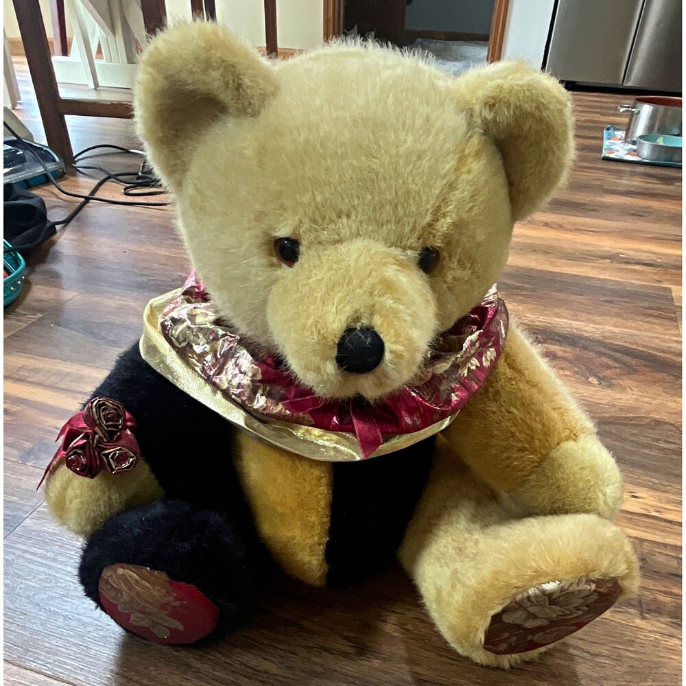 Dakin Teddy Bear Plush Black & Tan Satin Collar 1992 MPN 118 Small Vintage